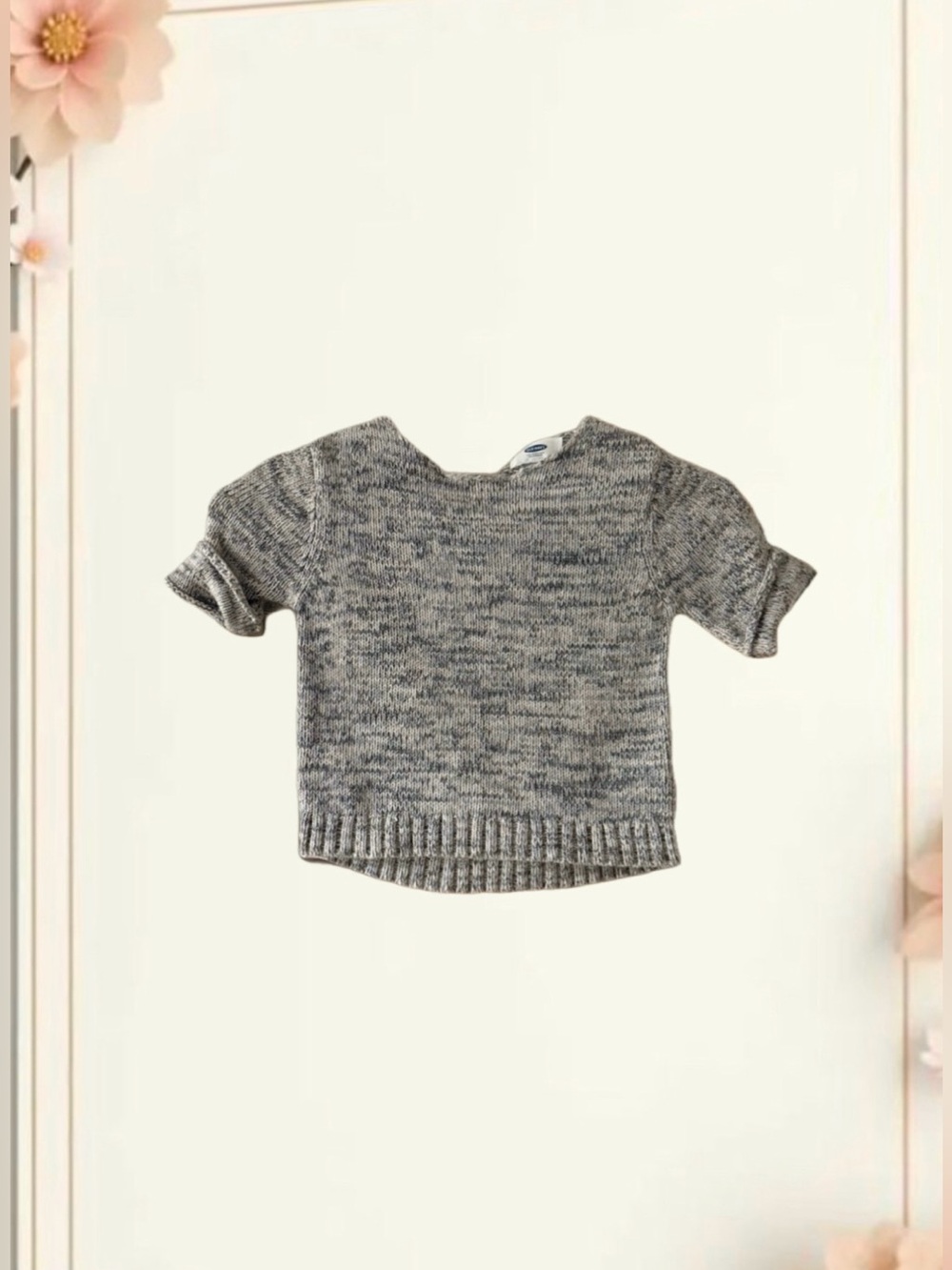 Girls Marled Short-Sleeve Gray Sweater